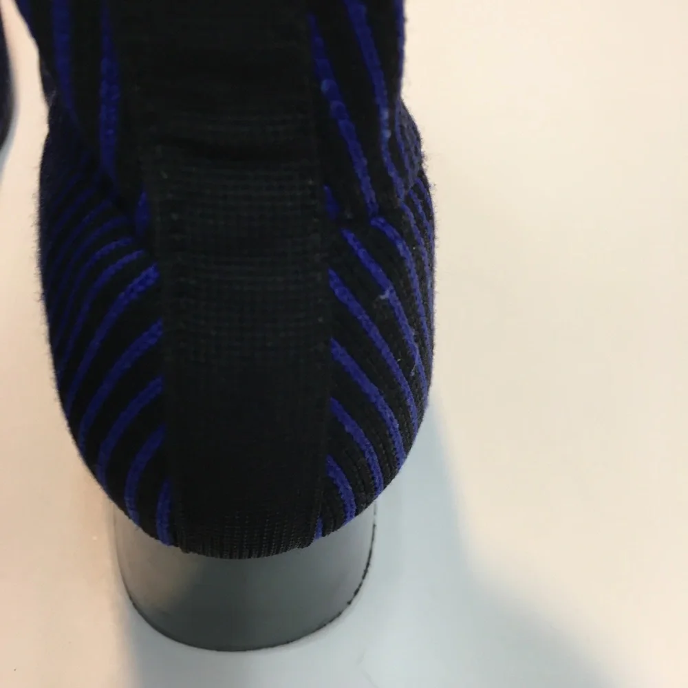 Zara Trafaluc Knit Sock Stripe Booties Block Heel EU 36 Blue Black Office - Picture 9 of 12